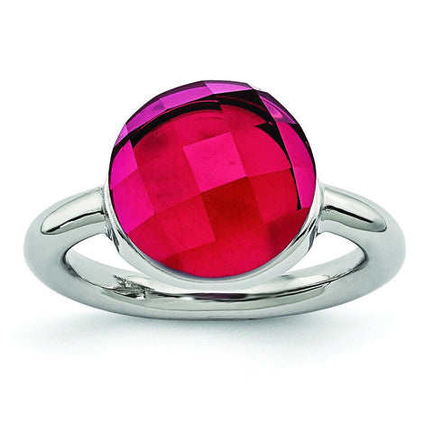 Stainless Steel Polished Red Glass Ring - shirin-diamonds