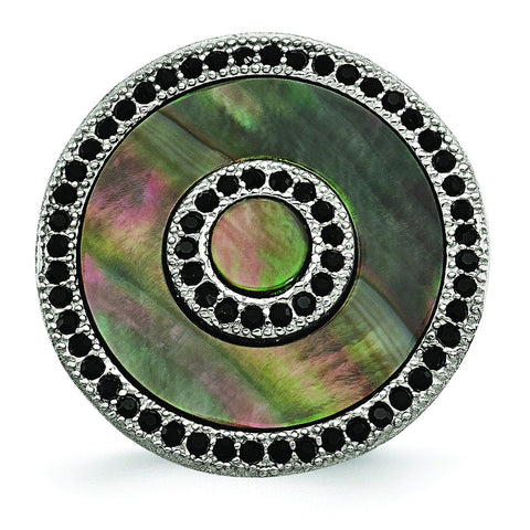 Stainless Steel Polished Black Mother of Pearl and Crystal Ring - shirin-diamonds