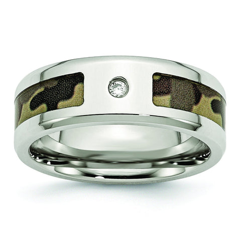 Stainless Steel Polished w/ CZ Printed Brown Camo Under Rubber Band - shirin-diamonds