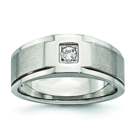 Stainless Steel Brushed and Polished with CZ Ring - shirin-diamonds