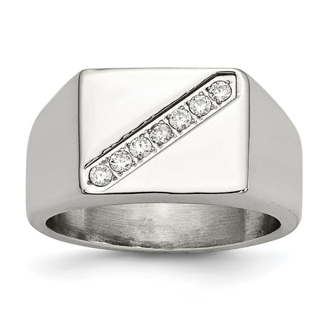 Stainless Steel Polished Men's CZ Ring 12 Size