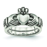 Stainless Steel Love, Loyalty, Friendship Claddagh Double Hinged Ring - shirin-diamonds