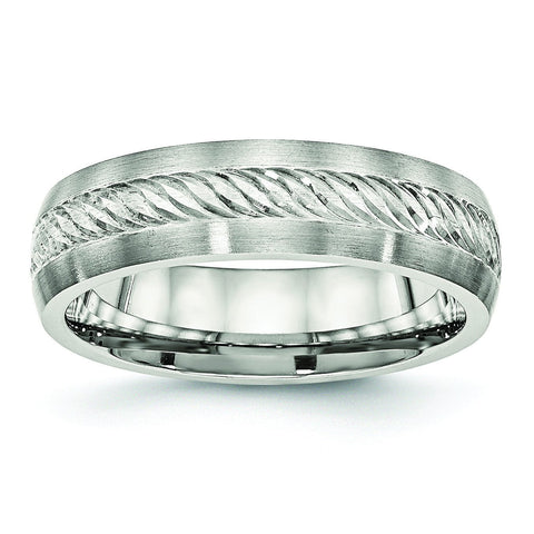Stainless Steel Brushed w/Silver D/C Inlay Ring - shirin-diamonds