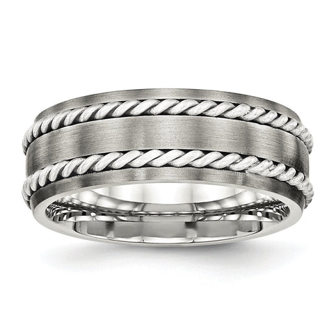 Stainless Steel Brushed w/Silver Double Twist Inlay Ring - shirin-diamonds