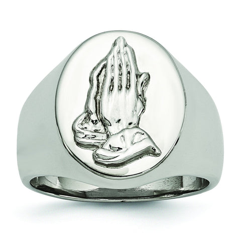 Stainless Steel Polished w/ Sterling Silver Praying Hands Ring - shirin-diamonds