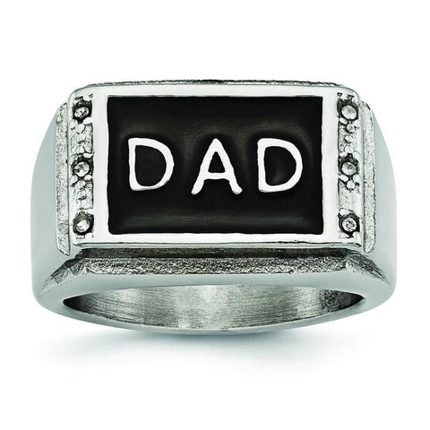 Stainless Steel Polished Black Enameled CZ Dad Ring - shirin-diamonds