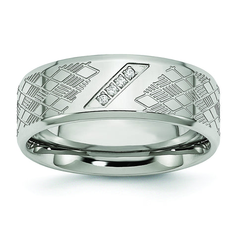 Stainless Steel Polished & Textured CZ Ring SR478 - shirin-diamonds