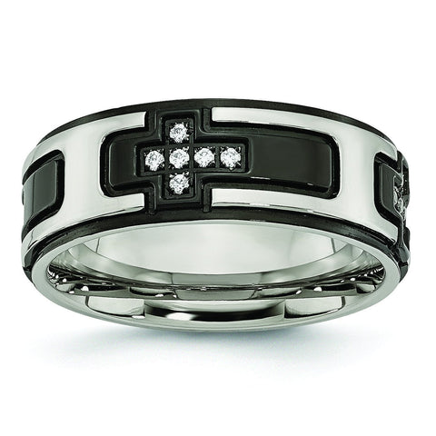 Stainless Steel Polished Black IP-plated with CZ Cross Band - shirin-diamonds