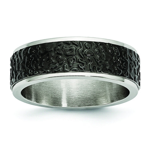 Stainless Steel Polished and Textured Black Ip-plated Band SR480 - shirin-diamonds