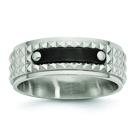 Stainless Steel Brushed and Polished Black IP-plated Faceted Ring SR482 - shirin-diamonds