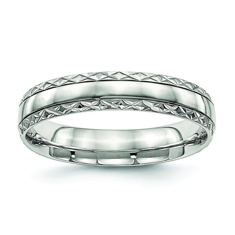 Stainless Steel Polished Grooved Criss Cross Design Ring - shirin-diamonds