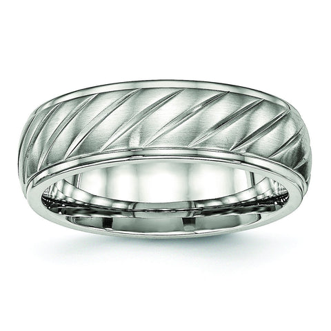Stainless Steel Brushed and Polished Grooved Ring - shirin-diamonds
