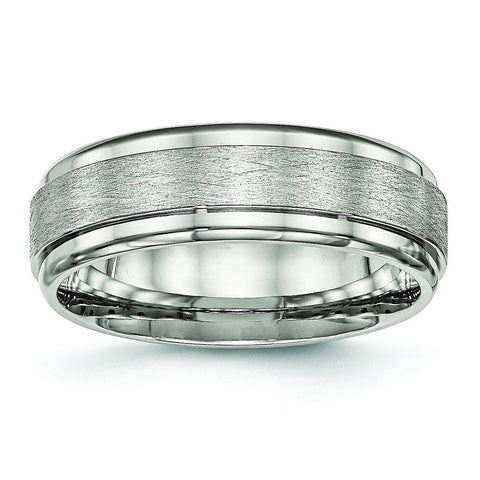 Stainless Steel Brushed and Polished Ridged Edge Ring - shirin-diamonds