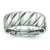 Stainless Steel Polished Diamond Cut Ring - shirin-diamonds