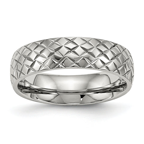 Stainless Steel Polished Textured Ring 11 Size
