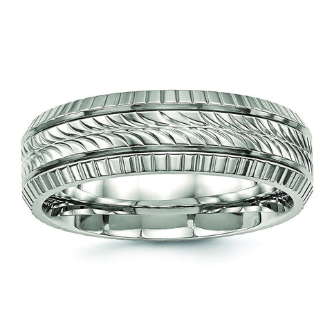 Stainless Steel Polished Grooved and Textured Ring - shirin-diamonds