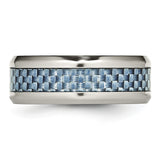 Stainless Steel Polished Blue Carbon Fiber Inlay Ring