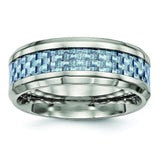 Stainless Steel Polished Blue Carbon Fiber Inlay Ring - shirin-diamonds