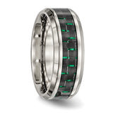 Stainless Steel Polished Black/Green Carbon Fiber Inlay Ring