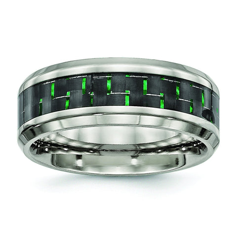 Stainless Steel Polished Black/Green Carbon Fiber Inlay Ring - shirin-diamonds