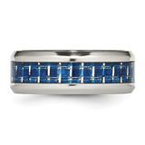 Stainless Steel Polished Blue/White Carbon Fiber Inlay Ring
