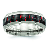 Stainless Steel Polished Black/Red Carbon Fiber Inlay Ring - shirin-diamonds