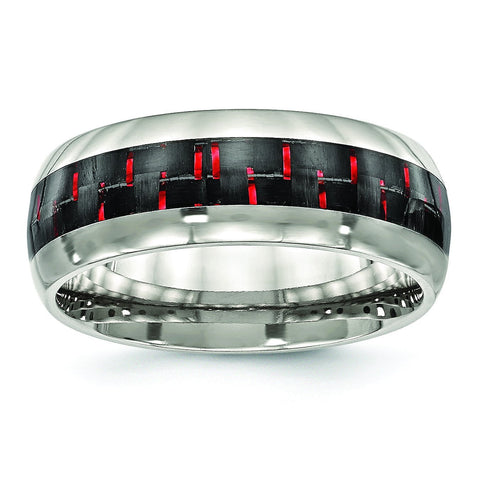 Stainless Steel Polished Black/Red Carbon Fiber Inlay Ring - shirin-diamonds