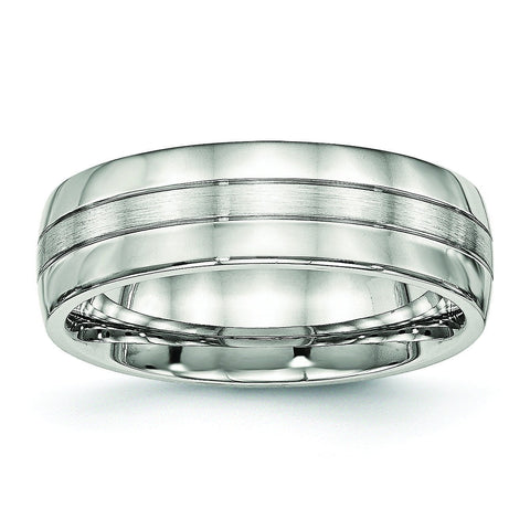 Stainless Steel Brushed and Polished Grooved 6.50mm Band - shirin-diamonds
