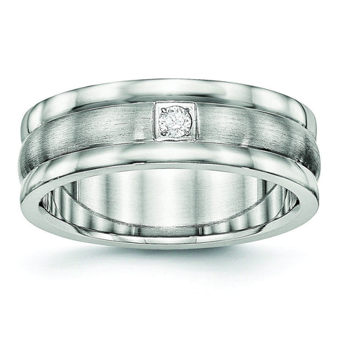 Stainless Steel Polished and Brushed Grooved CZ Ring - shirin-diamonds