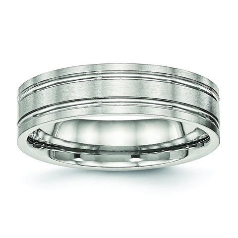 Stainless Steel Brushed and Polished Ridged 6.00mm Band - shirin-diamonds