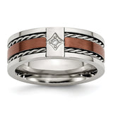 Stainless Steel Brushed Brown IP-plated w/Diamond 8mm Polished Band - shirin-diamonds