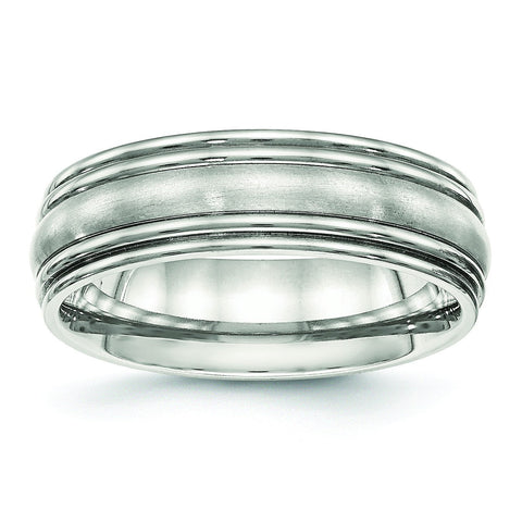 Stainless Steel Brushed and Polished Ridged 7.00mm Band - shirin-diamonds