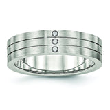 Stainless Steel Brushed Grooved Three CZ Ring - shirin-diamonds