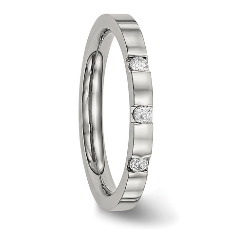 Stainless Steel Polished 3 Stone CZ 2.50mm Band