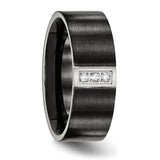 Stainless Steel Brushed Black IP Flat Three CZ Ring