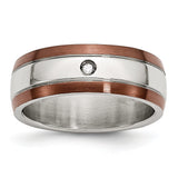 Stainless Steel Brown IP-plated Brushed w/Diamond 8mm Polished Band - shirin-diamonds