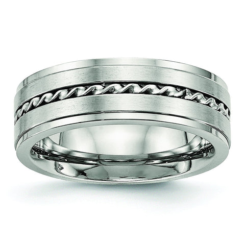 Stainless Steel Brushed and Polished Twisted 7.00mm Band - shirin-diamonds