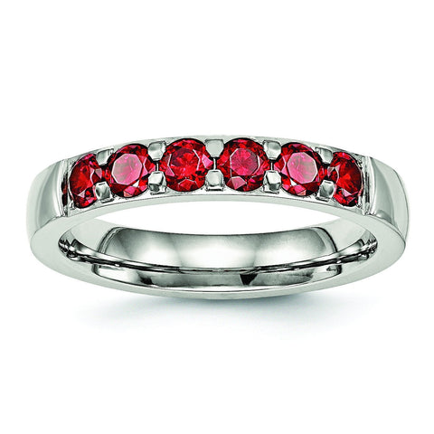 Stainless Steel Polished Red CZ 4.00mm Band - shirin-diamonds