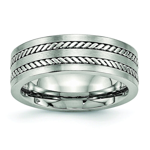 Stainless Steel Brushed and Polished Twisted 7.00mm Band - shirin-diamonds