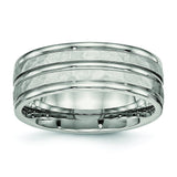 Stainless Steel Polished Hammered and Grooved 8.00mm Band - shirin-diamonds