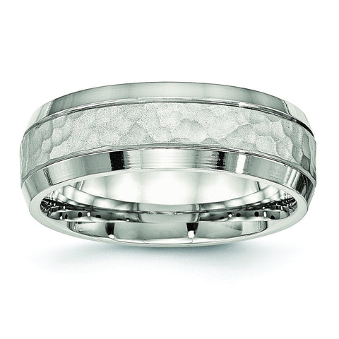Stainless Steel Brushed and Polished Hammered 7.50mm Band - shirin-diamonds