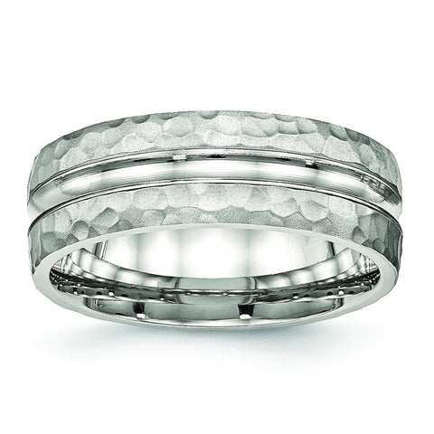 Stainless Steel Polished Hammered and Grooved 7.50mm Band - shirin-diamonds
