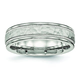 Stainless Steel Polished Hammered and Grooved 6.00mm Band - shirin-diamonds