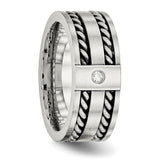 Stainless Steel Antiqued and Brushed with CZ Twisted 9.00mm Band