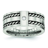 Stainless Steel Antiqued and Brushed with CZ Twisted 9.00mm Band - shirin-diamonds