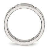 Stainless Steel Brushed and Polished Grooved/Ridged Edge CZ Ring