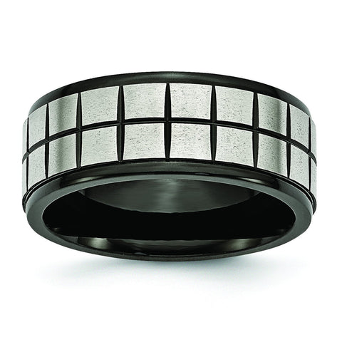 Stainless Steel Brushed & Black IP-plated 9mm Band - shirin-diamonds