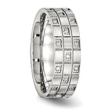 Stainless Steel Brushed Grooved CZ Ring