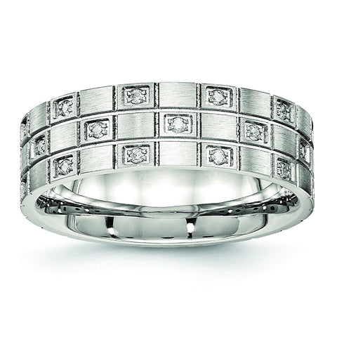 Stainless Steel Brushed Grooved CZ Ring - shirin-diamonds