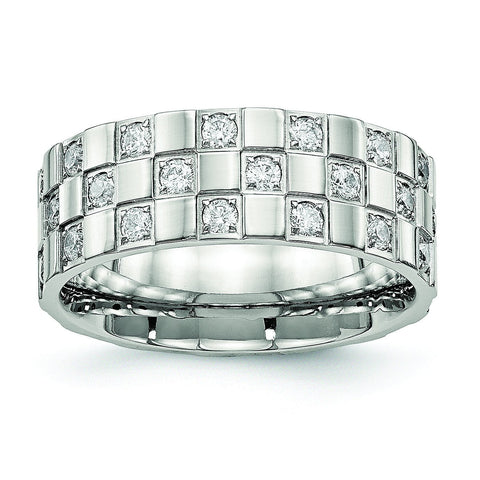 Stainless Steel Polished Checkered Board CZ Ring - shirin-diamonds